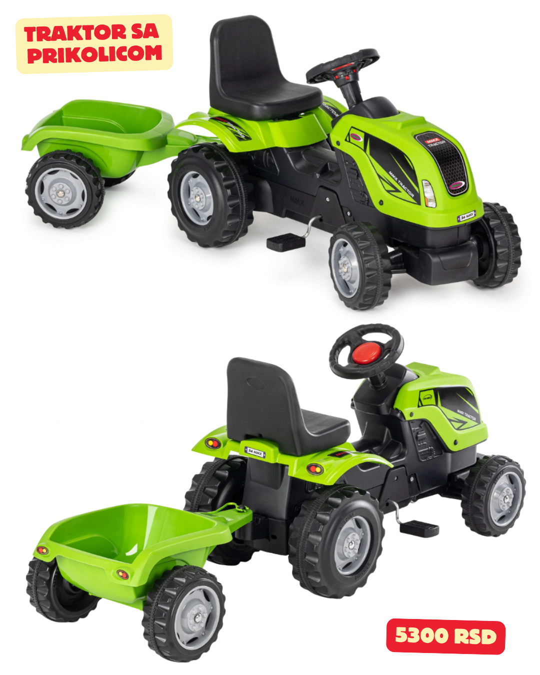 Dečiji Traktor na Pedale sa Prikolicom – Savršena Avantura na Otvorenom!